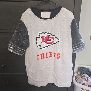 Kids Sequin Chiefs Tee - White and Black